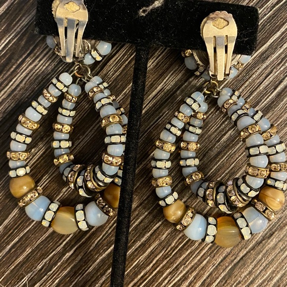 Double Helix crystal earrings. Clip one’s make a statem - Picture 2 of 5